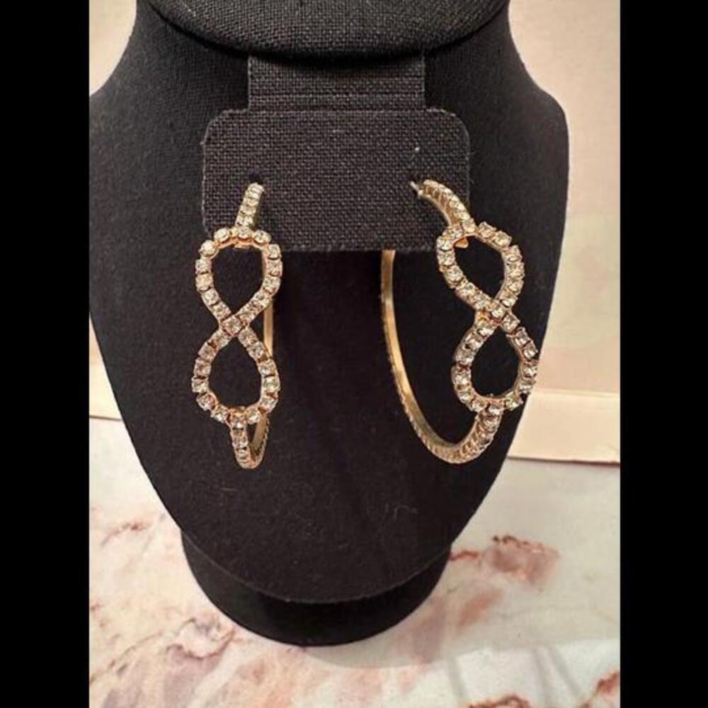 Elegant Gold-Tone Infinity Loop Earrings with Crystal Accents